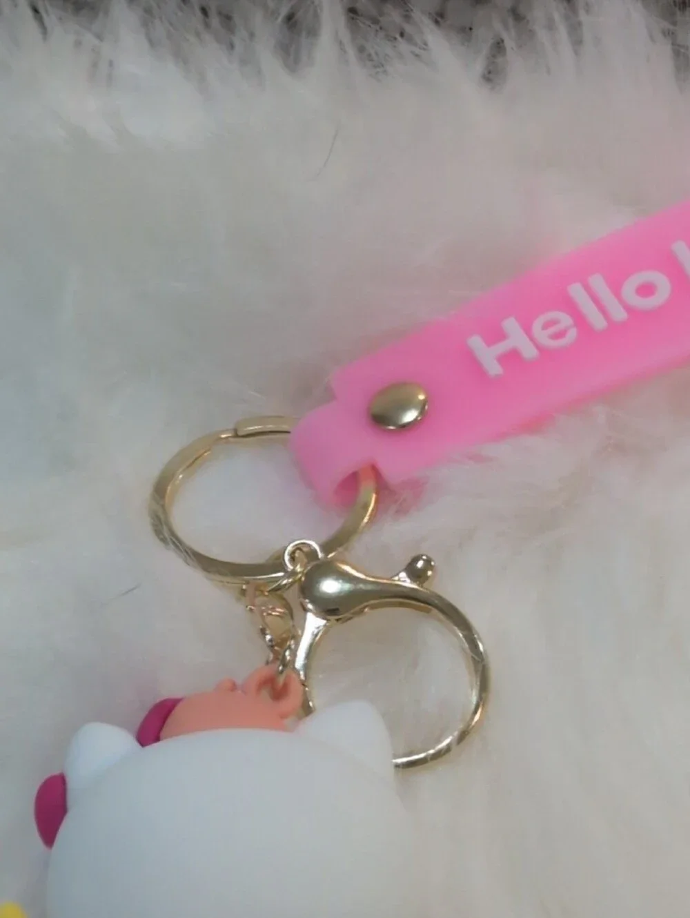Hello Kitty Pink And Cream Silicone Strap Keychain Bagcharm